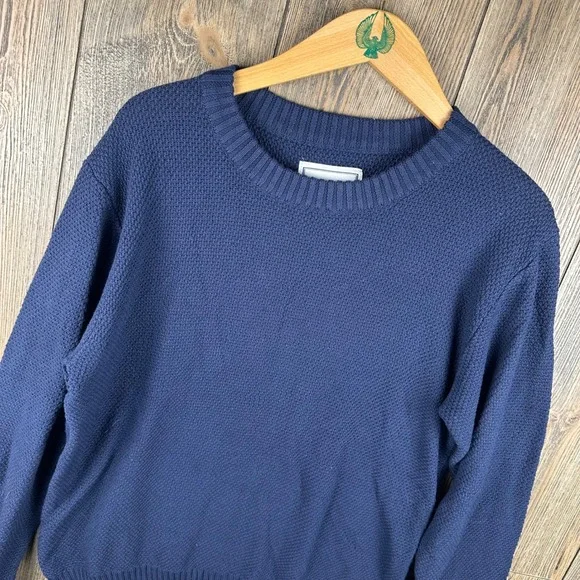 Long Wharf Supply Co Mens Navy Blue Textured Cotton Blend Crewneck Sweater Large - Picture 1 of 7